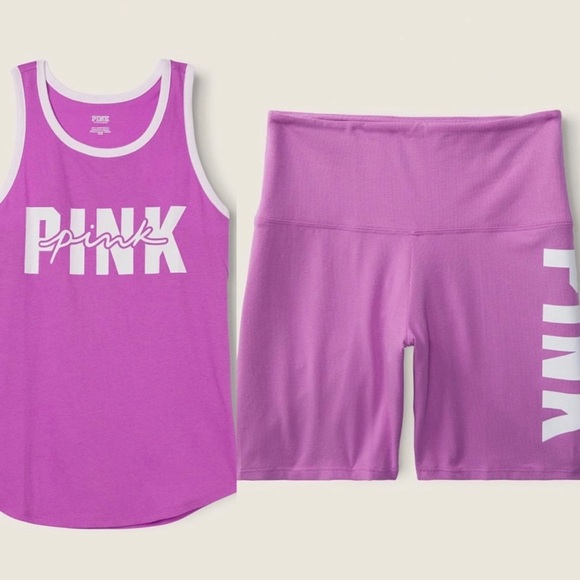 Victoria's Secret Pink SET House Party Racerback Tank & 6" Cotton Biker Shorts - Picture 3 of 12